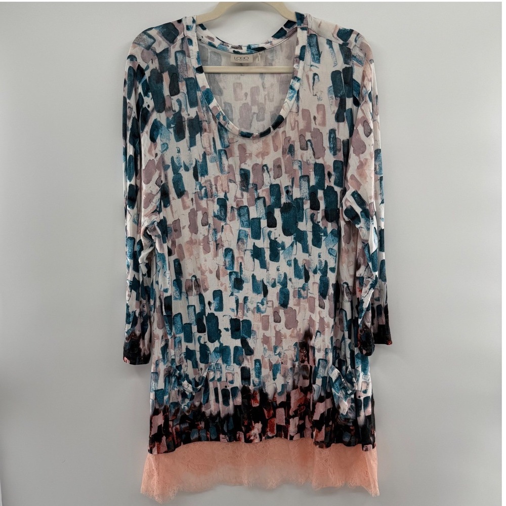 LOGO Lori Goldstein Abstract Print Tunic Top XL‎ Long Sleeve